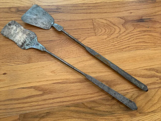 Two 18th/ Early 19th Century Decorated Iron Fireplace Hearth Spatulas Good Prim