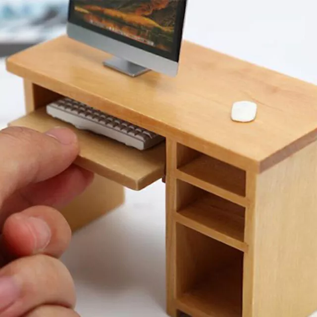 1/12 Puppenhaus Miniatur Schreibtisch mit Tastatur und Maus Holzspielzeug