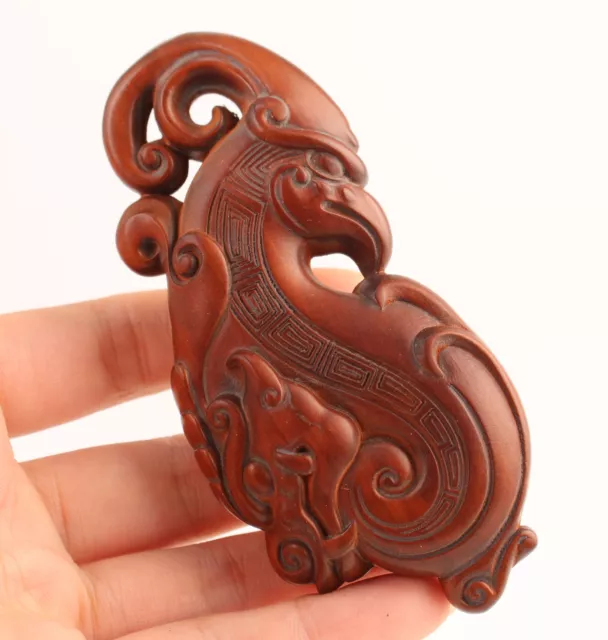 Chinese boxwood handmade dragon phoenix statue collect tea pet hand piece gift