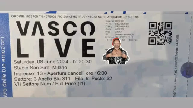 Biglietto concerto Vasco Rossi, Milano, 08 giugno 2024 settore3 anello blu