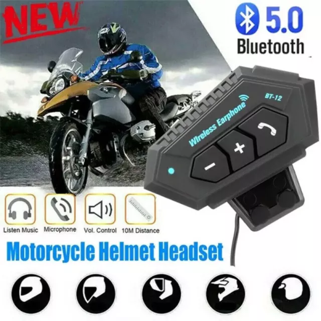 Bluetooth Motorcycle Helmet Intercom Headset Wireless Motorbike Headphone w/Mic