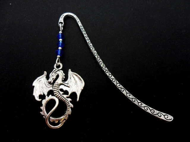 A Tibetan Silver  Dragon & Blue Crystal Bead  Charm Bookmark. New.