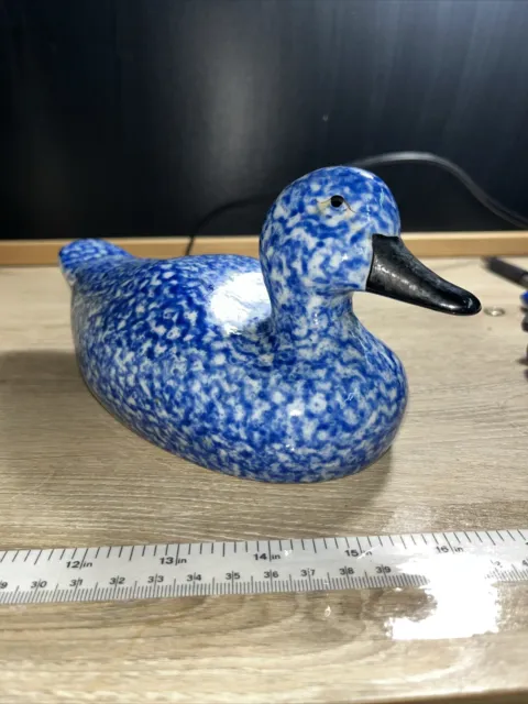 Vintage Ceramic Blue Speckled Decorative Mallard Duck Figurine