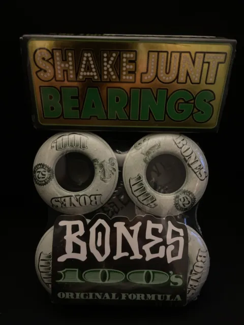 Bones 100’s $ OF 52mm Skateboard Wheels & Shake Junt OG’s Bearings Not Spitfire