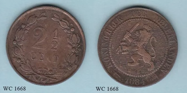 Netherlands 2 1/2 Cent 1884 (Willem III) Coin