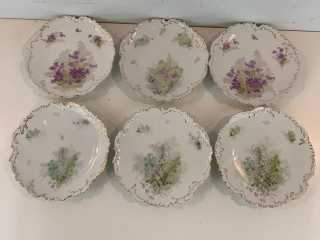 Antique Bavaria China German Porcelain Set of 6 Floral Decorated Plates
