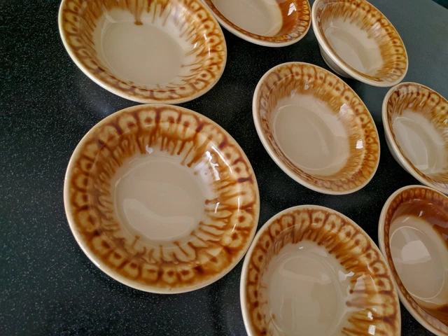 8 RARE JACKSON CHINA RESTAURANT WARE BROWN DRIP CEREAL BOWLS Vintage MID CENTURY