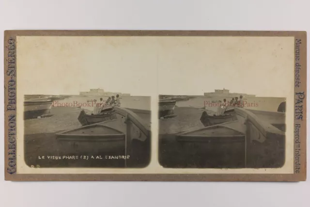 Ägypten Alexandria Le Vieux Leuchtturm c1900 Foto Stereo Vintage Analog P71L9n