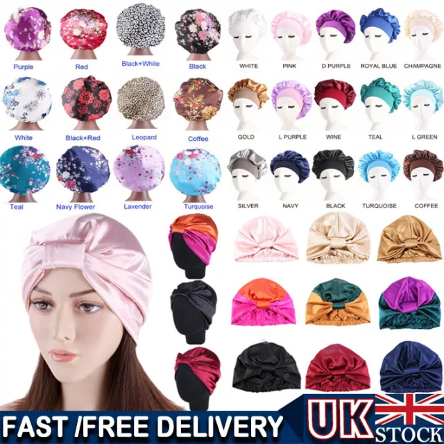 Women Pure Silk Sleeping Cap Sleep Hat Night Hair Styling Care Bonnet Wrap UK