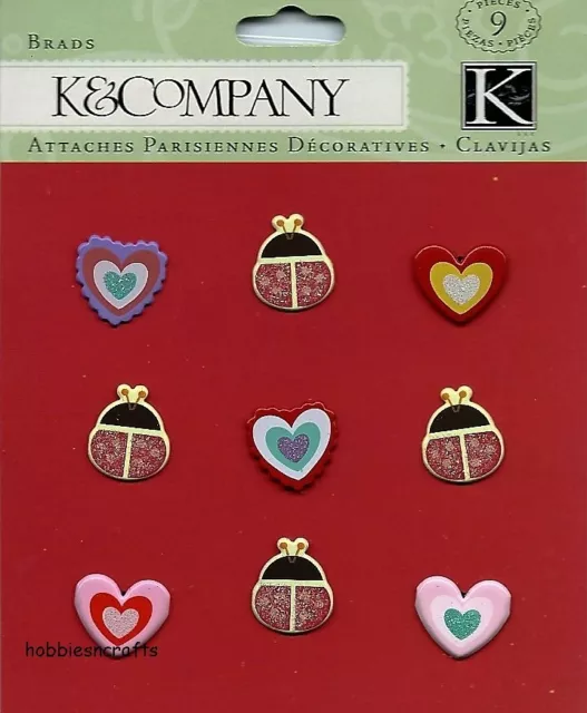 K & COMPANY - HEARTS & LADYBUGS Glitter Brads 30-572850 - Ladybirds & Hearts