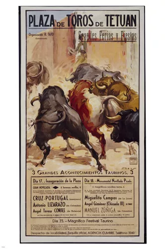 PLAZA DE TOROS BULLFIGHT vintage poster spain 1955 20x30 HORNS bulls NEW - QW0