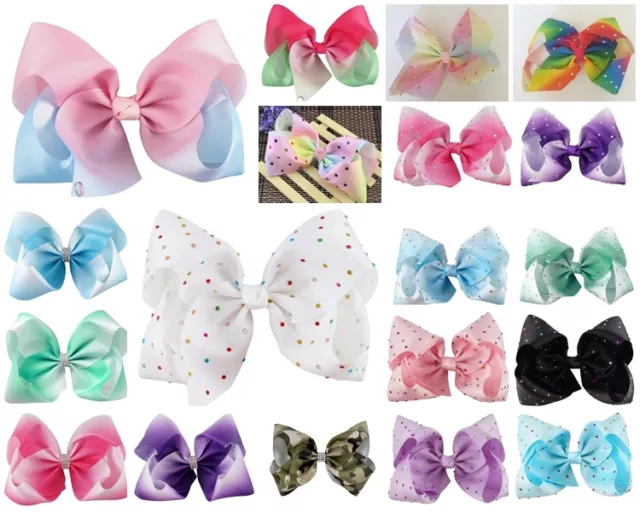 8 Inch Diamante Ombre Hair Bow Alligator Clip Pin Girls Party Bright Accessories