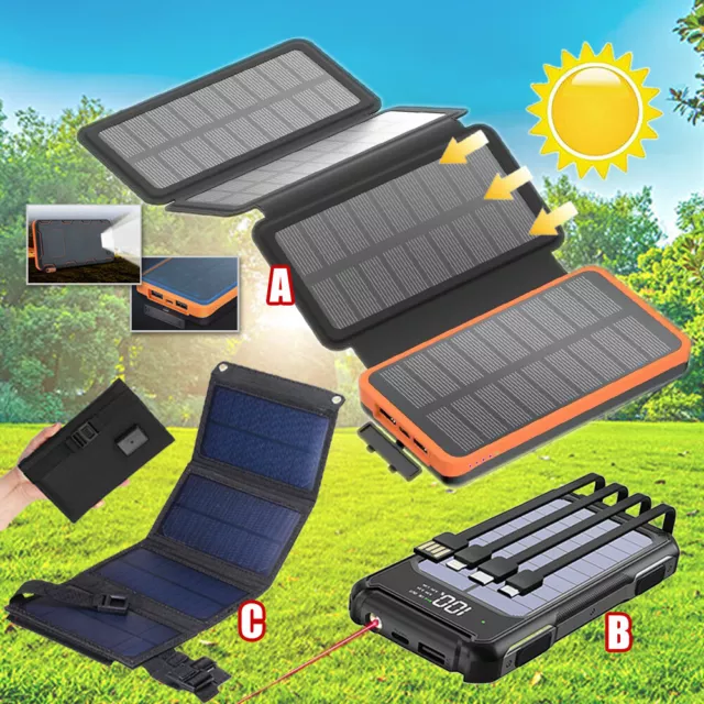 Solar Powerbank Tragbare USB Handy Ladegerät mit 3 Solarpanels Sonnenkollektoren