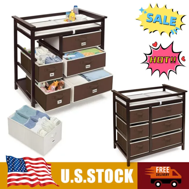 NEW Modern Baby Unisex Changing Table with Six Baskets Includes Pad FROM USA