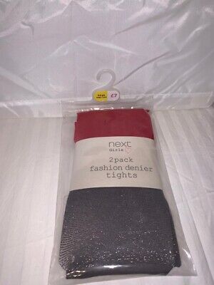 Next girls fashion denier tights grey and red aged 5-6