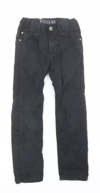 H&M Boys Black Cotton Straight Jeans Size 7 Years Regular Zip