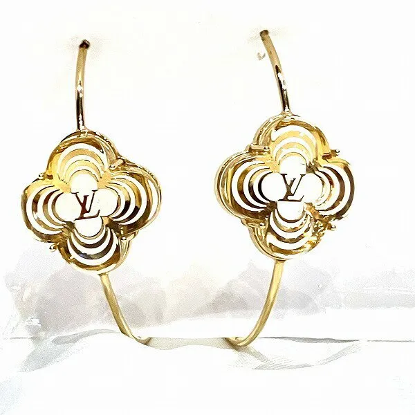 Authentic LOUIS VUITTON Creole Hoop Earrings M66417 Gold Brass 1020497D