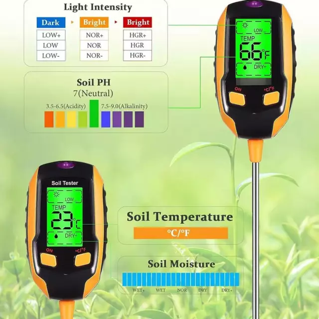 5 in 1 Soil PH Tester Moisture Sunlight Light Test For Garden Plant Meter J9B8