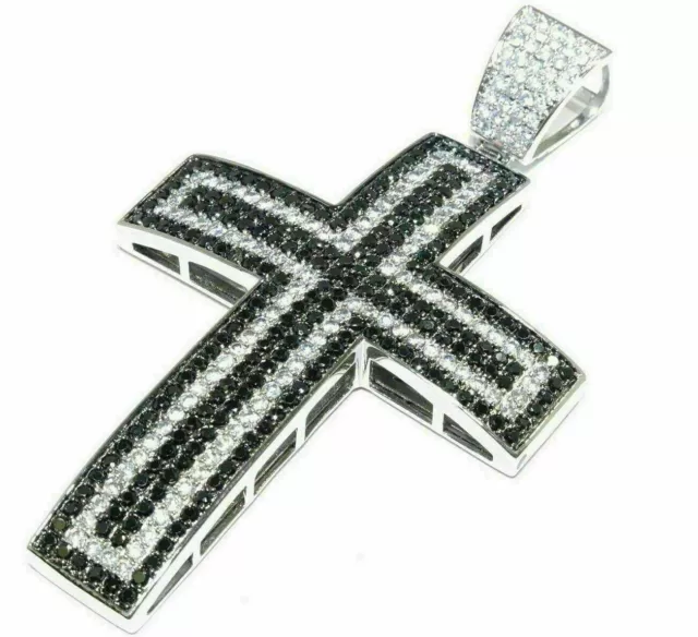 2.00 Ct Round Cut Simulated Diamond Men's Cross Pendant 14k White Gold Plated