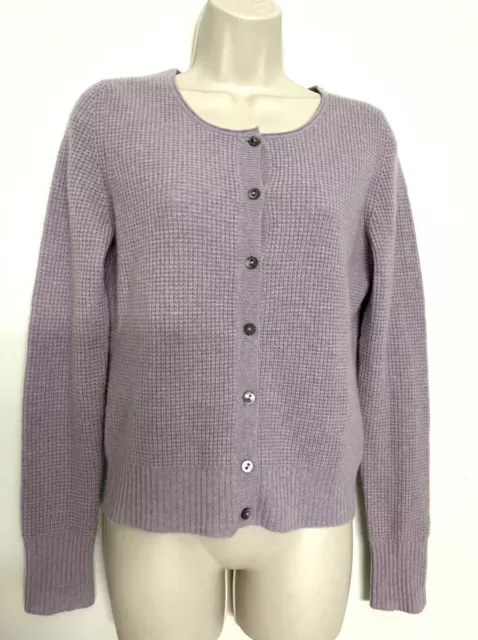 ︲ WHITE + WARREN ︲100% Cashmere Crewneck Waffle Cardigan Button Sweater Purple M