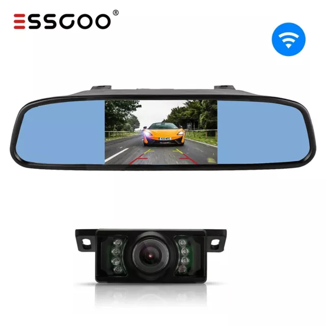 Wireless Reverse Camera Night Vsion 4.3" LCD Monitor Car Rear View Mirror Screen