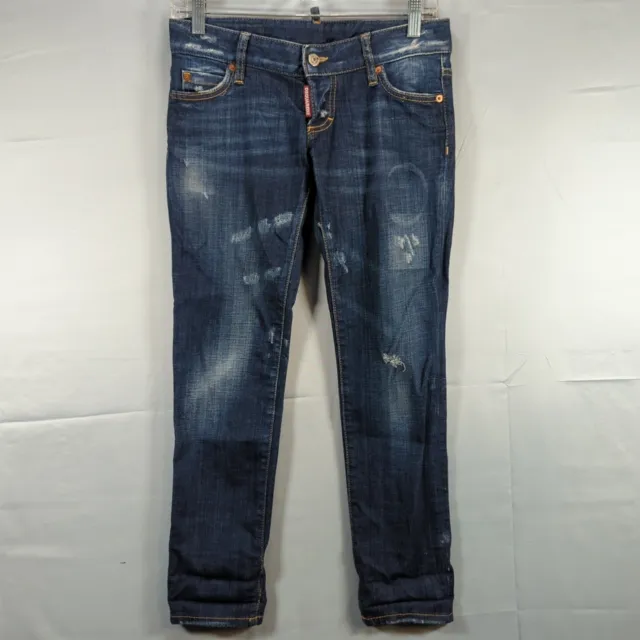 Dsquared2 Womens 30x26 Jeans Russian Cowboy Distressed Faded Pants Stretch Denim