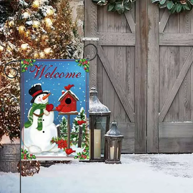 Snowman & Cardinals Welcome Garden Flag - 12" x 18", Double Sided, Winter Garden