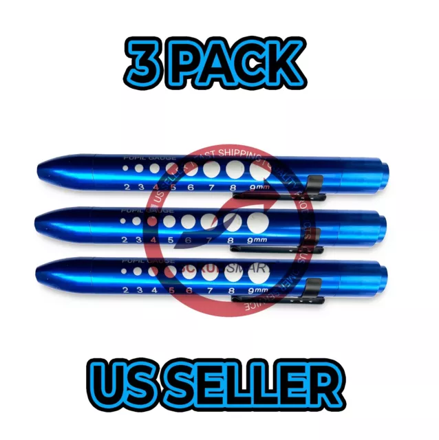 3 pack Royal- Medical Nurse Diagnostic Soft LED Pupil Gauge Pen Lights Penlights