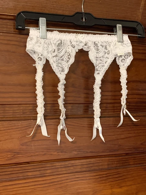 Vtg Victorias Secret Garter Belt Gold Label White Lace Stretch O/S #7052 USA