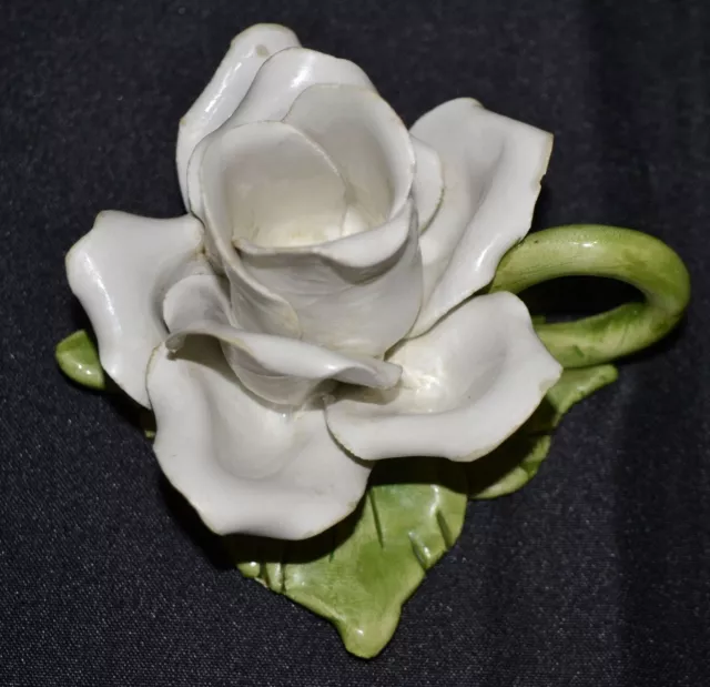 ITALY White Rose Candle Holder Porcelain Grand Millennial Capodimonte Style K D