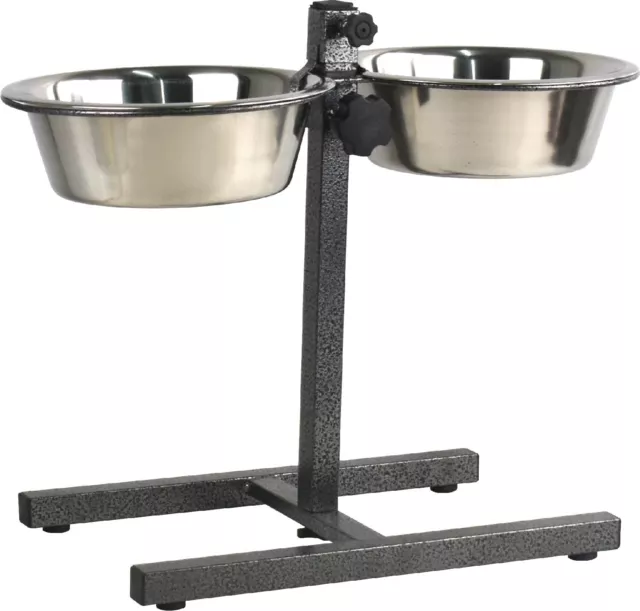 Double Stainless Steel Pet Dog Food Water Bowls set with Adjustable Height Stand