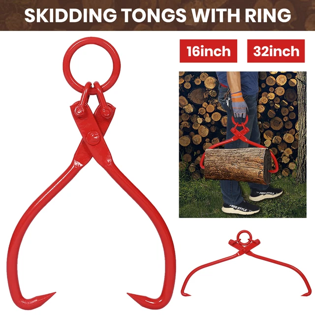 Skidding Tongs with Ring Red 16/32" Steel Log Lifting Dragging Log Tongs US