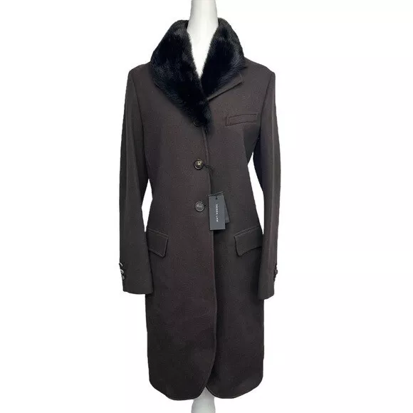Derek Lam 46 Mink Collar Single Breasted Coat Wool Angora Cashgora Brown $3790