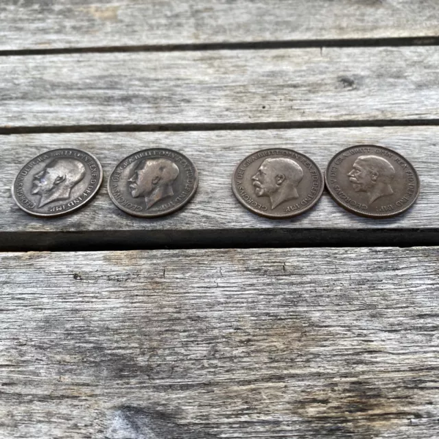 Set Of 4 King George V Copper One Penny Coins - 1918, 1919, 1921,