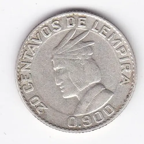 1952 Honduras 20 Centavos De Lempira SILVER Coin, nice!