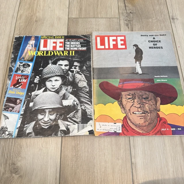 LIFE MAGAZINE LOT 2 July 11 1969 Dusty & Duke John Wayne WW2 40th Anniv ...