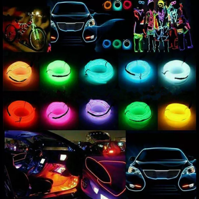 Neon LED Light Glow EL Wire String Strip Rope Tube Decor Car Party + Controller