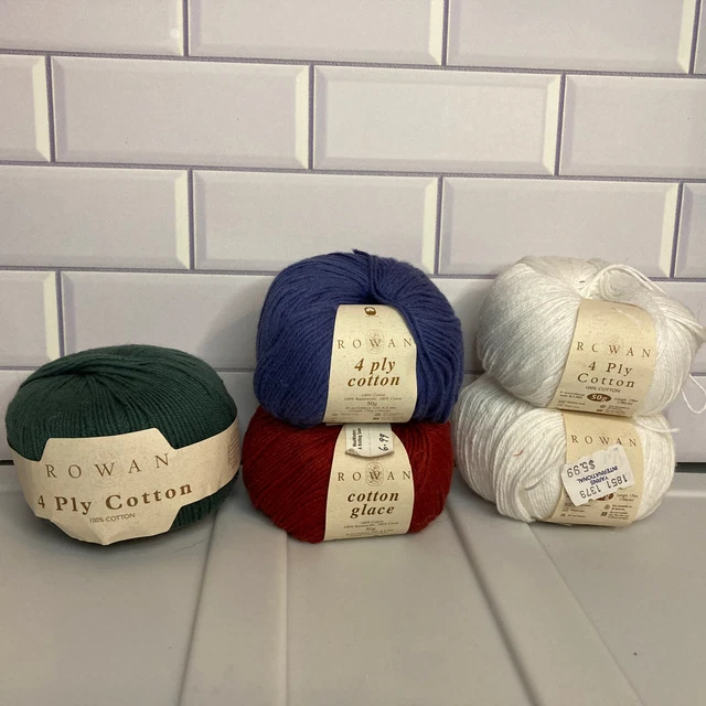 5 bolas Rowan 100 % algodón 2 blanco, 1 azul, 1 verde 4 capas 1 bola algodón helado