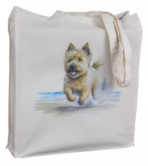 Norwich Terrier Dog on the Beach Cotton Shopping Tote Bag Long Handles Gift
