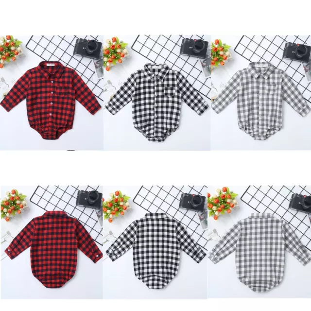 Camicia a quadretti bambino neonato monopezzo manica lunga tuta casual top