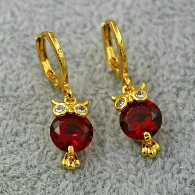 2Ct Round Cut Simulated Red Garnet Drop/Dangle Earring's 14K Yellow Gold Plated