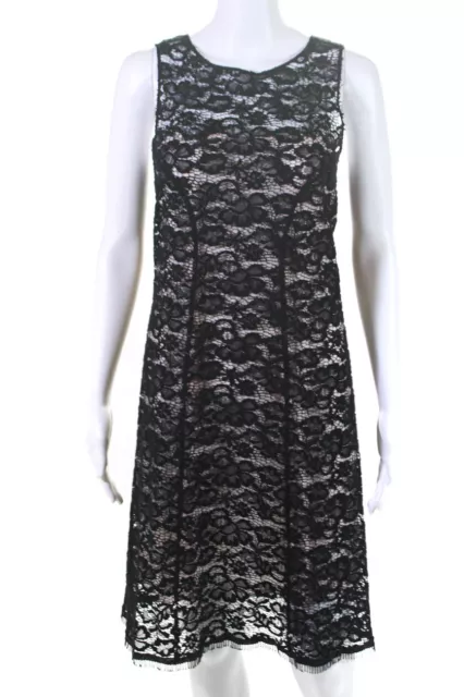 Nina Ricci Womens Back Zip Sleeveless Lace Overlay Sheath Dress Black Pink FR 38