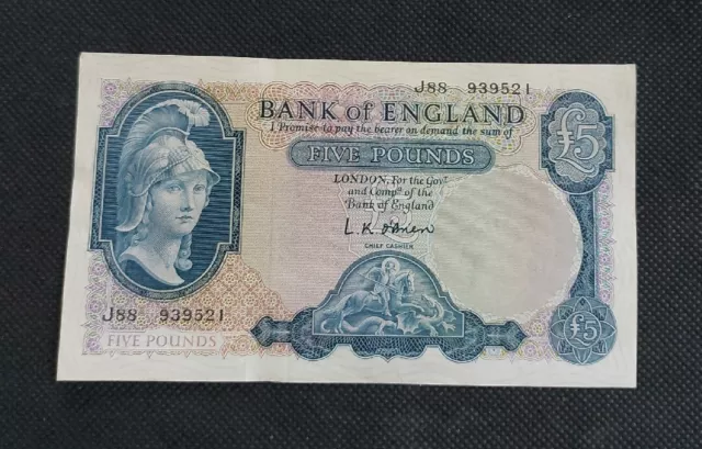 1961 Bank of England O'BRIEN Five £5 Pound Banknote Ind:J88