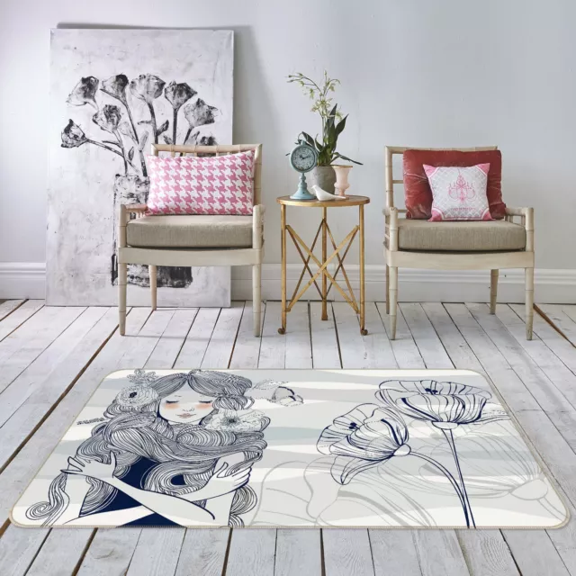 3D Hand Drawn Sketch Girl NAO5152 Game Rug Mat Elegant Photo Carpet Mat Fay