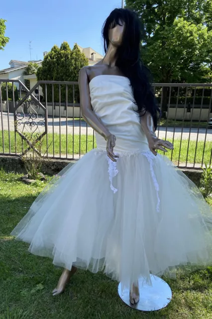 Bellissimo Strabiliante Abito Da Sposa O Cerimonia Fiori Tulle Bianco