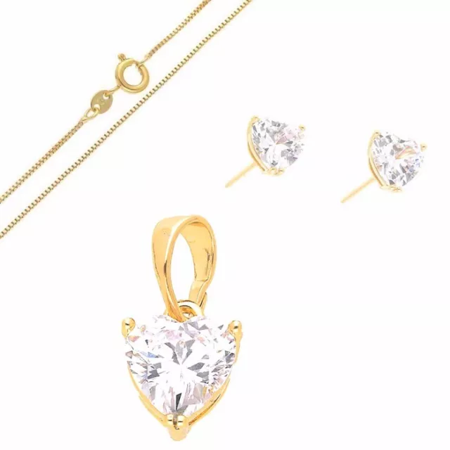 Parure Bijoux Coeur Cristal Blanc Chaîne 50 cm Femme Or Jaune GF 750*