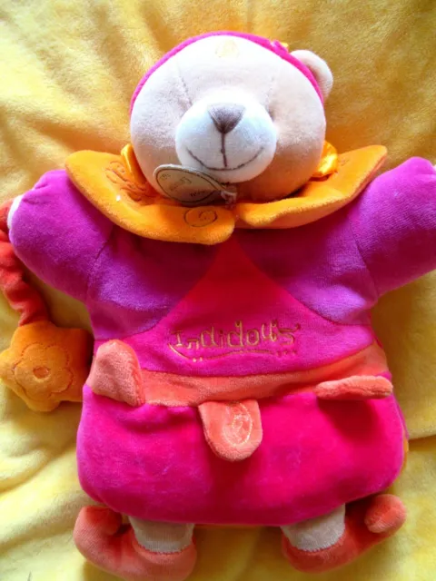 doudou et compagnie ours indidous marionnette neuf rose mauve orange