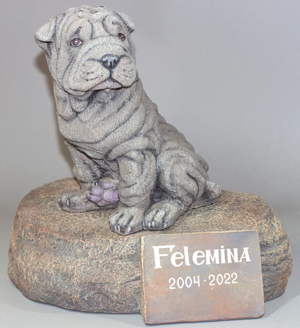 Único Urna Perro Cenizas Shar Pei Memorial Marcador de Piedra Lápida Mascotas Placa Funeraria