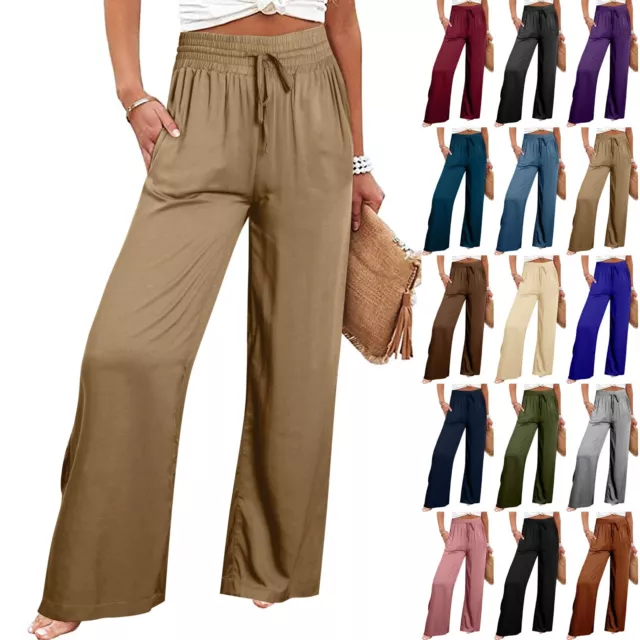 Women's High Waist Wide Leg Baggy Trousers Casual Office Party Palazzo Long  Pant