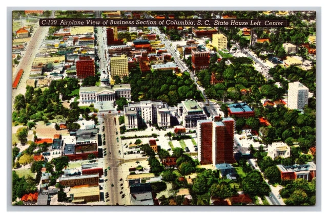 Columbia SC South Carolina Airplane View Business Section C-139 Linen Postcard